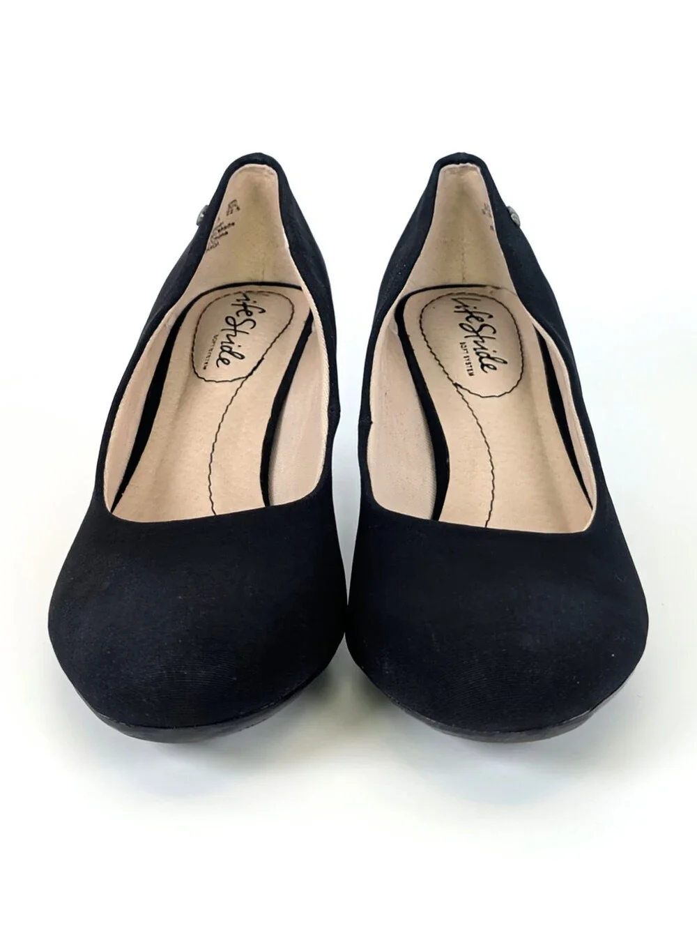 Life Stride Soft System Parigi Black Fabric Flex Round Toe Low Heel Pumps 5.5